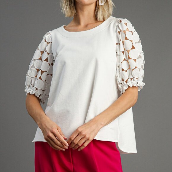 Umgee Puff Sleeve Eyelet Blouse - Picture 1 of 3
